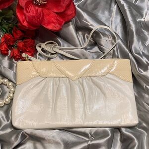 🌹80’s JASMIN (TM) GENUINE Soft SNAKESKIN LEATHER Cream Cross Body Clutch Purse